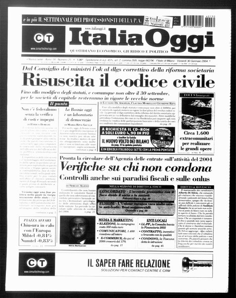 Italia oggi : quotidiano di economia finanza e politica